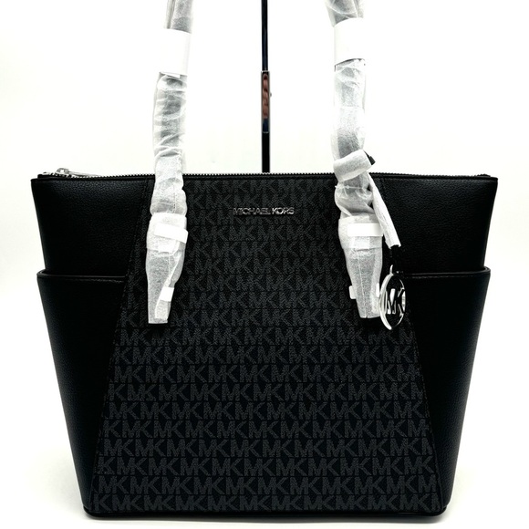 Michael Kors Large Charlotte TZ Tote Bag Black/Gold - Picture 1 of 10